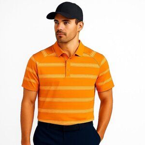 Oakley Mens Regular Fit Polo Golf Shirt Orange Stripe Short Sleeve Size L